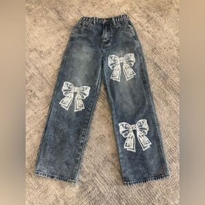 Blue Denim Jeans with Lace Detail for Girls